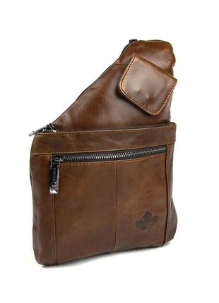 Коричневая мужская кожаная нагрудная сумка рюкзак слинг на плечо, модная сумочка из натуральной кожи3 фото