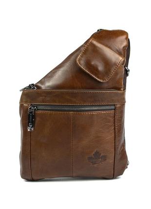 Коричневая мужская кожаная нагрудная сумка рюкзак слинг на плечо, модная сумочка из натуральной кожи