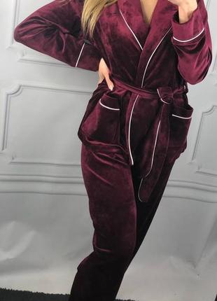 Плюшевий костюм шаль. плюшевий домашній комплект халатик та штани. теплий халат та штани5 фото
