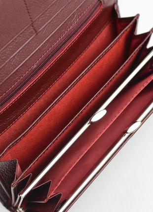 Бордовый женский лаковый кожаный кошелек на магнитах, классический кошелек из натуральной кожи6 фото