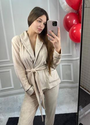 Плюшевый костюм шаль. плюшевый домашний комплект халатик и штаны. теплый халат и штаны