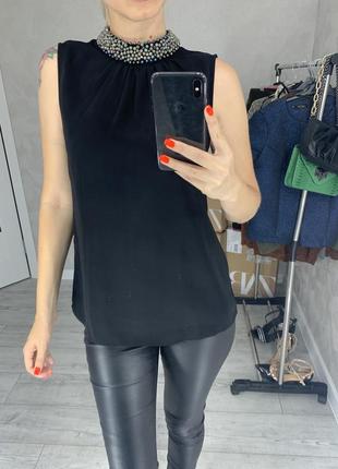Черная шифоновая блуза без рукавов размер s