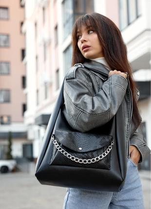 Женская сумка sambag hobo bliss черная крокодил1 фото