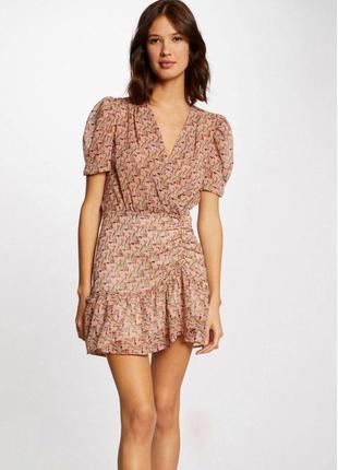 Платье мини morgan в цветы с рюшами и люрексом шифоновая со сборками