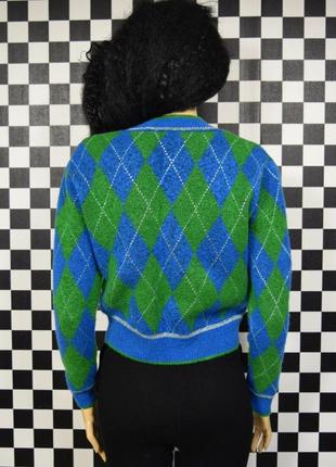 Свитер свитер свечер в клетку синий зеленый укороченный3 фото