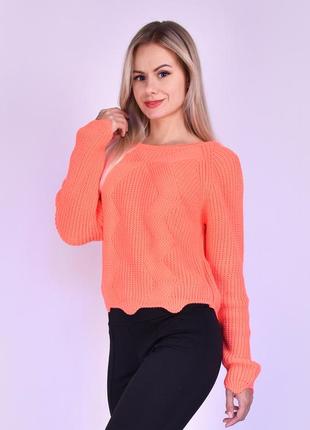 Женский укороченный свитер свободного кроя, ярко оранжевый1 фото