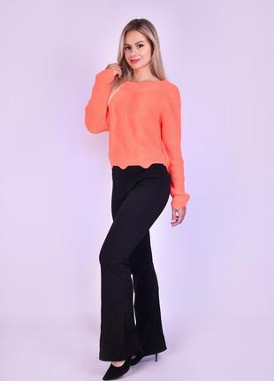 Жіночий укорочений светр вільного крою, яскраво оранжевий2 фото
