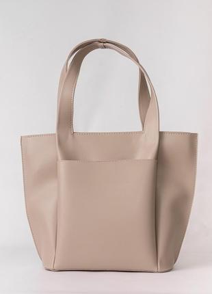 Жіноча сумка бежева сумка бежевий шопер шоппер класична містка сумка1 фото