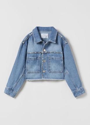 Джинсовая куртка zara для девочки 13/14 лет, джинсова куртка на дівчинку, куртка zara з заклепками, джинсовка zara.1 фото