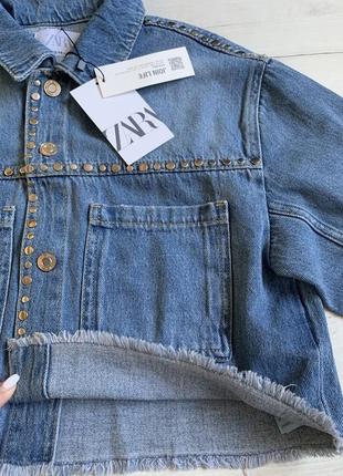 Джинсовая куртка zara для девочки 13/14 лет, джинсова куртка на дівчинку, куртка zara з заклепками, джинсовка zara.4 фото