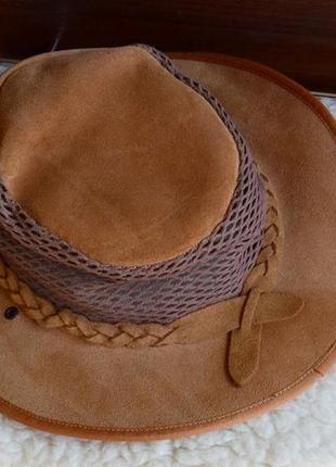 Кожаная шляпа из натуральной замши кожи3 фото