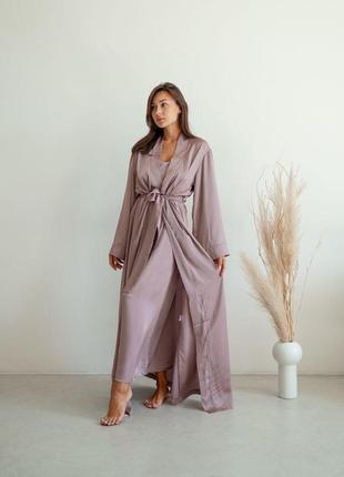 Довгий кремовий шовковий халат anetta із шовку армані чарівний зручний шовковий жіночий домашній одяг1 фото
