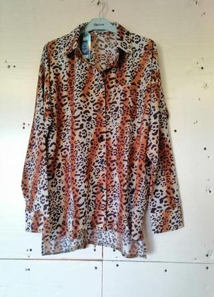 Легка літня крепдешинова блуза сорочка хижий леопардовий принт лео з розрізами з боків   рубашка х4 фото
