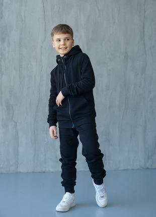 Качественный детский спортивный костюм на молнии молнии черный для мальчика девочки-подростка zip-худи и джоггеры2 фото