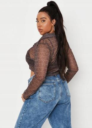 💙💛 крутой коричневый прозрачный кроп топ сетка с лифом plus size missguided3 фото