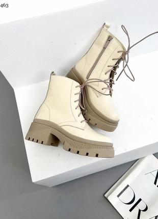 Кожаные женские демисезонные ботинки на байке 8463