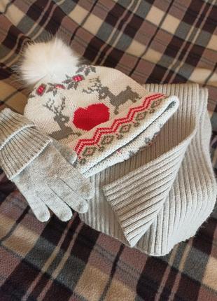 Набор chicco шапка шарф перчатки зима