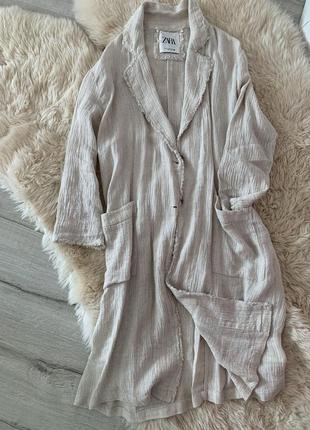 Zara limited халат пальто з льону2 фото