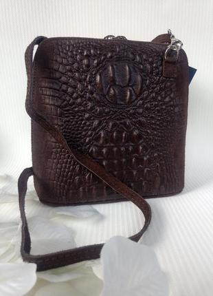 Модна сумочка з натуральної шкіри та замші шоколадна італія.2 фото