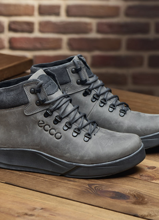 Стильные качественные серые мужские ботинки, полуботинки зимние, кожаные/кожа-мужская обувь на зиму5 фото
