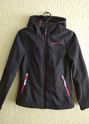 Качественная курточка софтшелл, ветро-водо защитная,светоотражатели,на 8-10л, р.140, northville, c&a