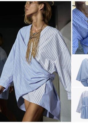 Трендовая полосатая блуза, рубашка из хлопка от zara. очень стильная