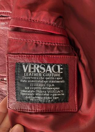 Кожаный жакет versace красный бордовый5 фото