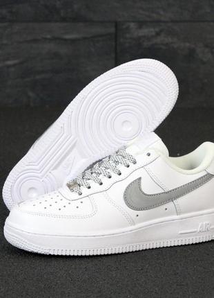 Nike air force рефлективные кожаные кроссовки найк белый цвет (весна-лето-осень)😍5 фото