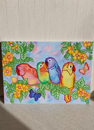 Декоративна картина яскраві папуги 30×40 см декор картини1 фото