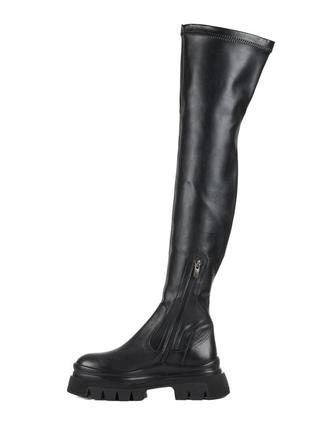 Ботфорты женские кожаные черные на удобном каблуке 465бz6 фото