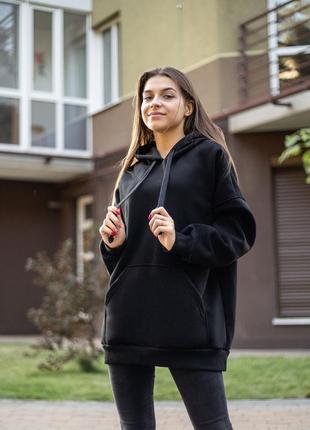 Подовжене худі оверсайз утеплене на флісі, тепла довга толстовка на флісі, женское...