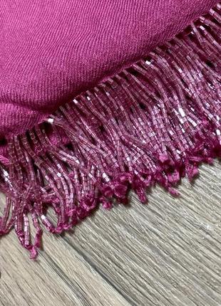 Розовый шарф с бисером4 фото