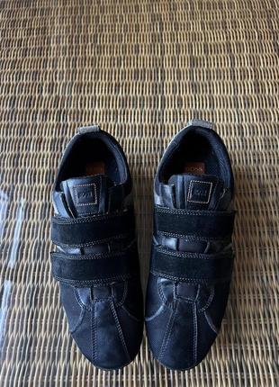 Кожаные кроссовки hugo boss оригинальные черные на липучках2 фото
