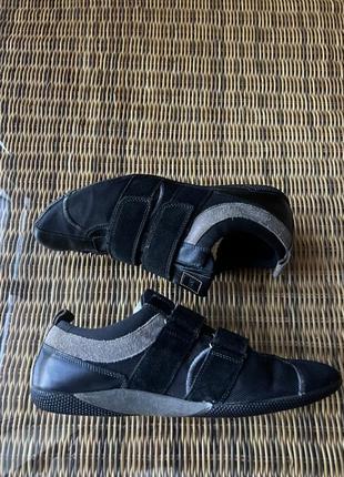 Кожаные кроссовки hugo boss оригинальные черные на липучках4 фото