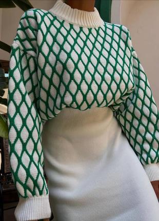 Накладной платеж ❤ турецкий трикотажный вязаный комплект юбка миди и оверсайз свитер с рукавами фонариками2 фото