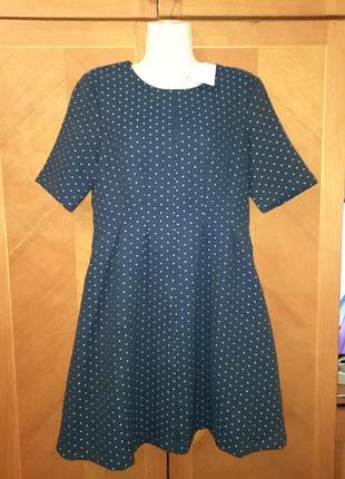 Новое стильное синее платье в горох р.m от fruch