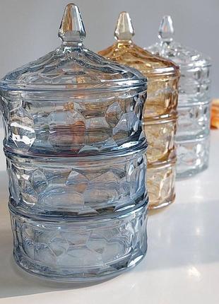 Стеклянная 3-х равномерная сахарница живая вода