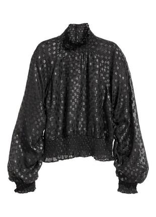 Женская полупрозрачная блуза новая с объёмными рукавами чёрного цвета в горох5 фото