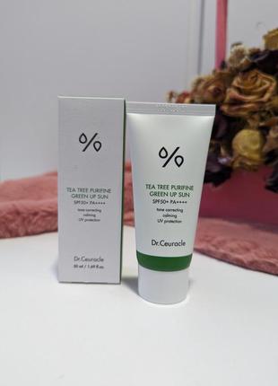 Dr.ceuracle tea tree purifine green up sun spf50 сонцезахисний крем для нейтралізації почервонінь з