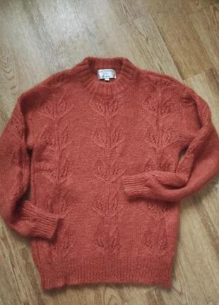 Вязаный мохеровый свитер теплый джемпер с элементами ажурной вязки от dear dharma1 фото