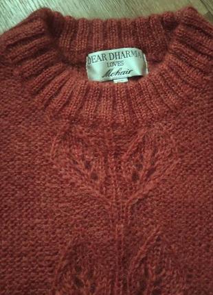 Вязаный мохеровый свитер теплый джемпер с элементами ажурной вязки от dear dharma6 фото