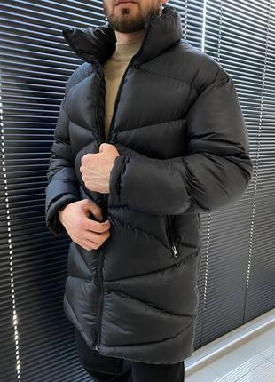 Тёплая зимняя чёрная куртка пуховик чорна зимова подовжена куртка пальто