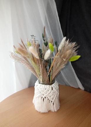 Декор ваза з макраме та стабілізовані квіти сухостій