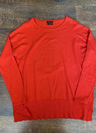 Червоний джемпер пуловер светр шовк з вовною massimo dutti алый свитер красный пуловер шёлковая водолазка шерстяной свитер2 фото