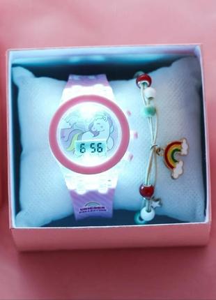 Детские часы с подсветкой, подарочный набор часов и браслет, детские времена, для...