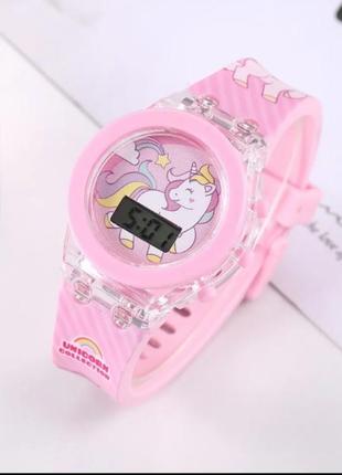 Дитячий годинник з підсвіткою, подарунковий набір годинник та браслет,  детские часики, для дівчинки годинник єдиноріг6 фото