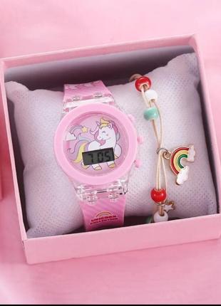 Детские часы с подсветкой, подарочный набор часов и браслет, детские времена, для...