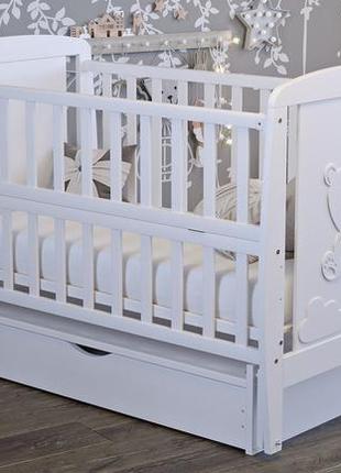 Ліжко дитяче умка біле 120х60 з відкидною боковиною на маятнику з шухлядою