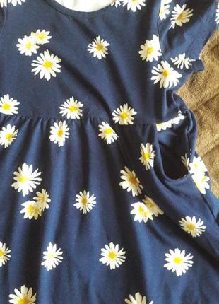 Платье платье для девочки синего цвета с ромашками с цветами5 фото