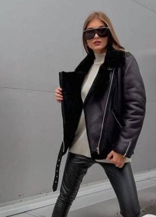 Женская дубленка косуха черная искусственная куртка на меху2 фото